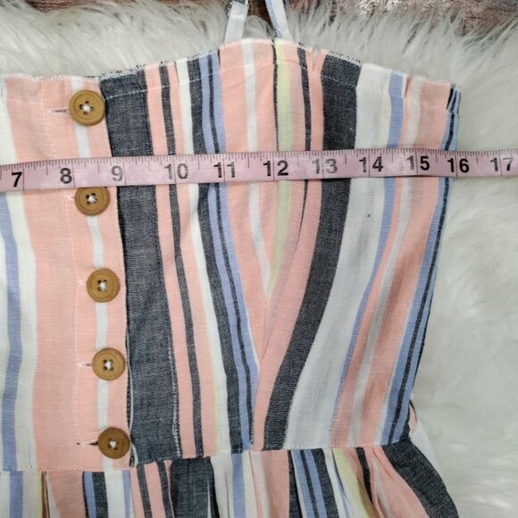 Free People Lilah Multi Striped Pleated Button Front Midi Dress Women's Small - Picture 10 of 12
